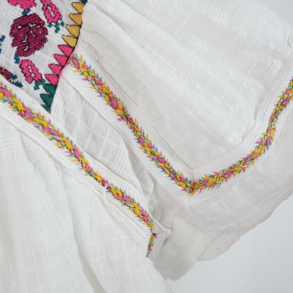 Pilcro Anthropologie Cera Peasant Blouse Cotton Gauze Floral Embroidered Boho XS - Picture 7 of 9